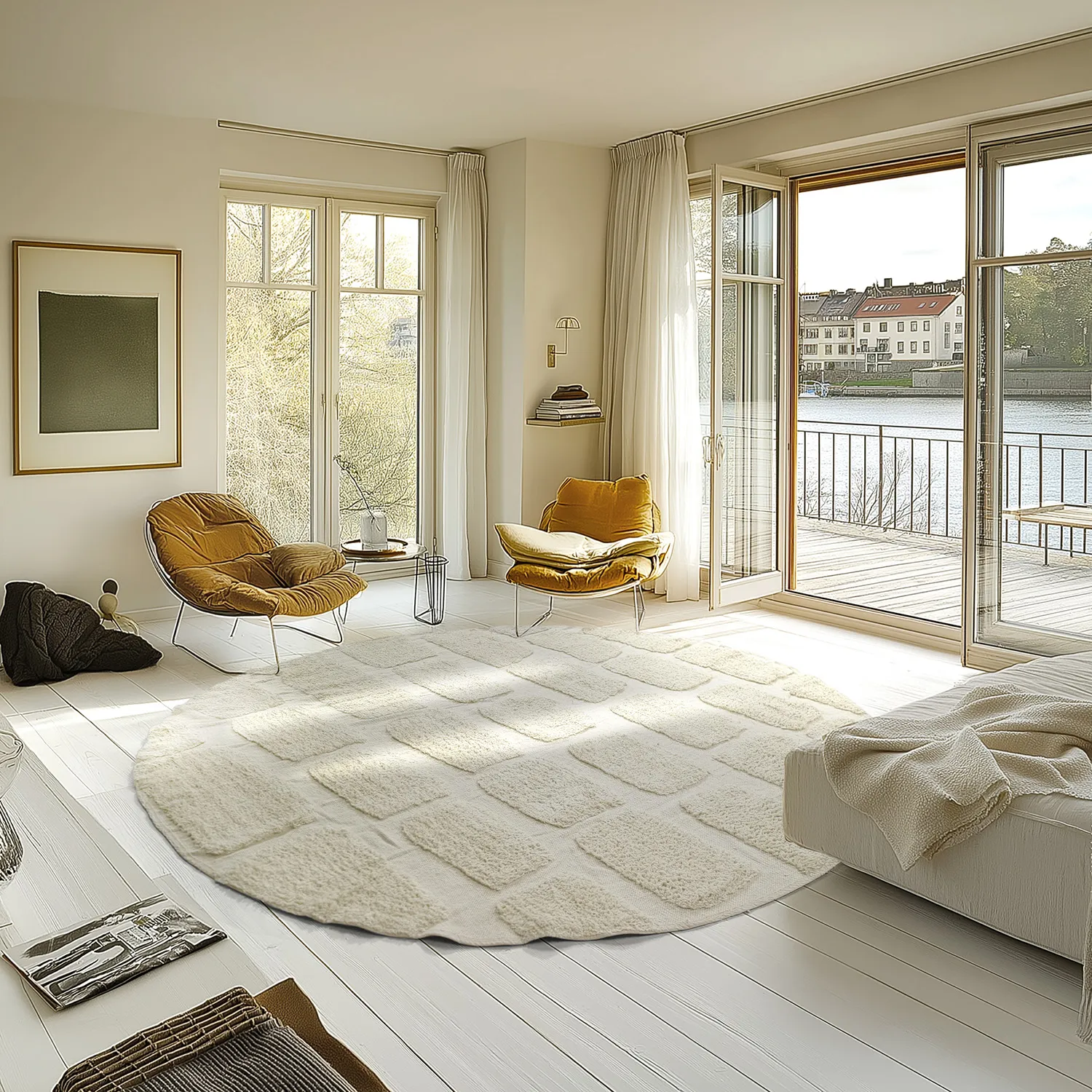 Rund Teppich - Cyrus Natural Cotton Shaggy (cremefarben)
