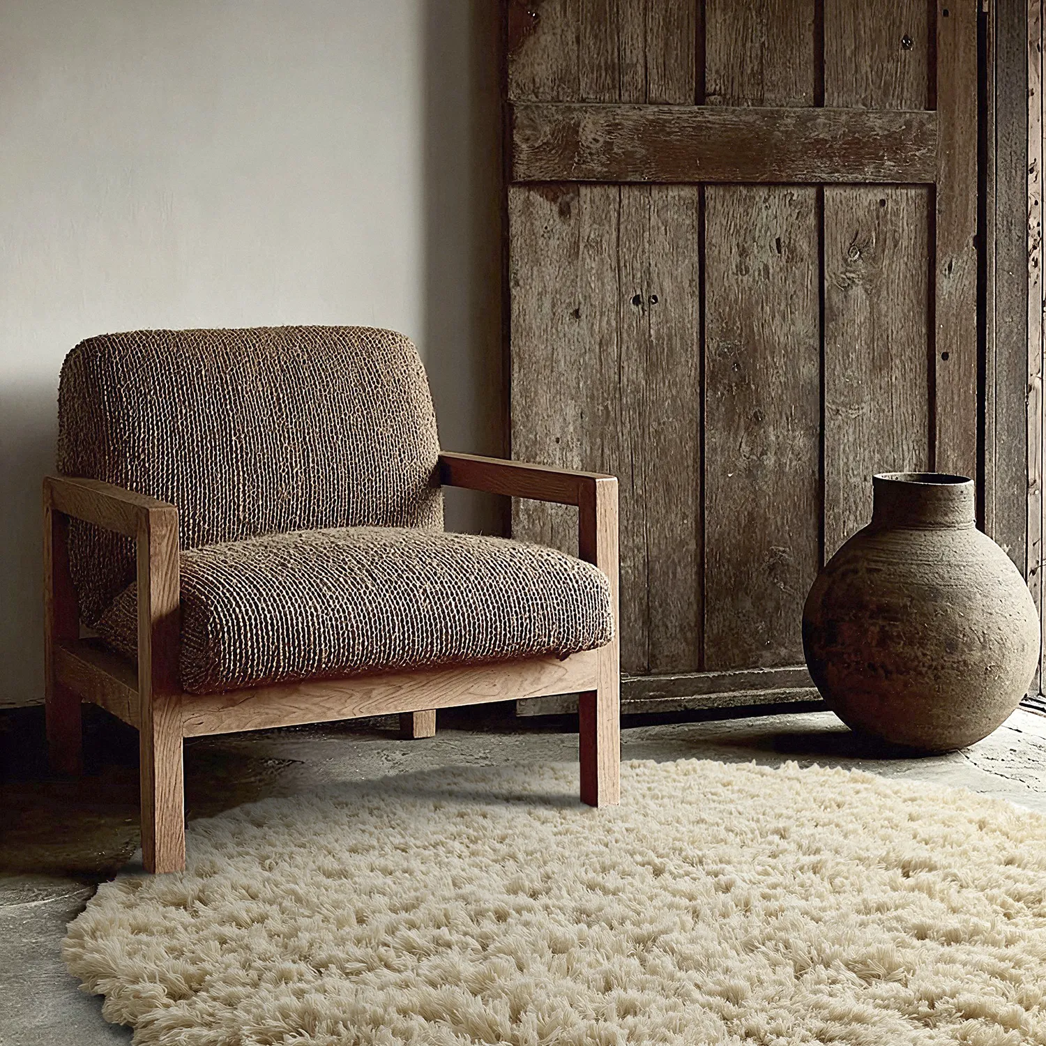Rund Teppich - Fassale Hand Woven Wool Shaggy (creme)