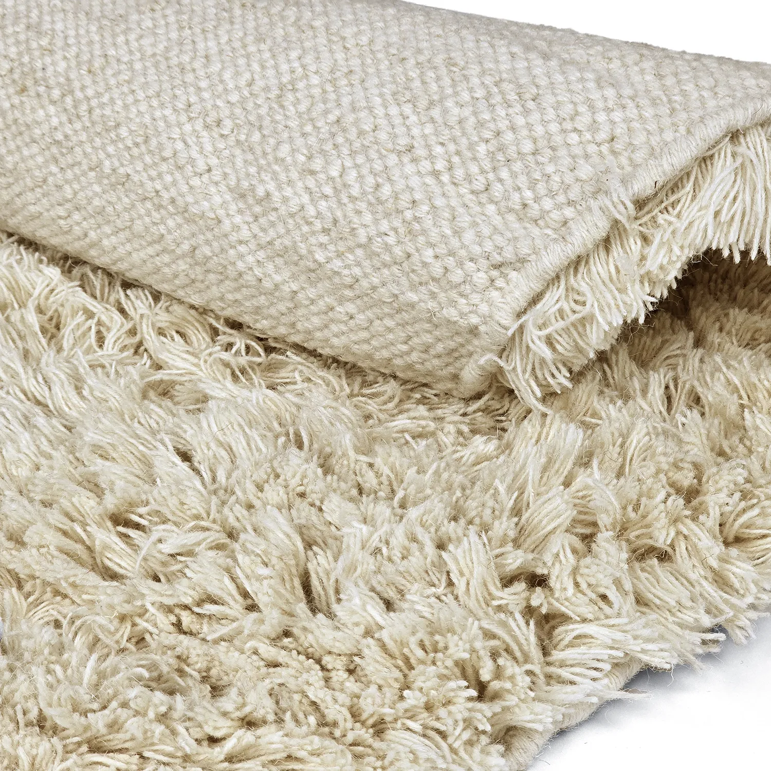 Rund Teppich - Fassale Hand Woven Wool Shaggy (creme)