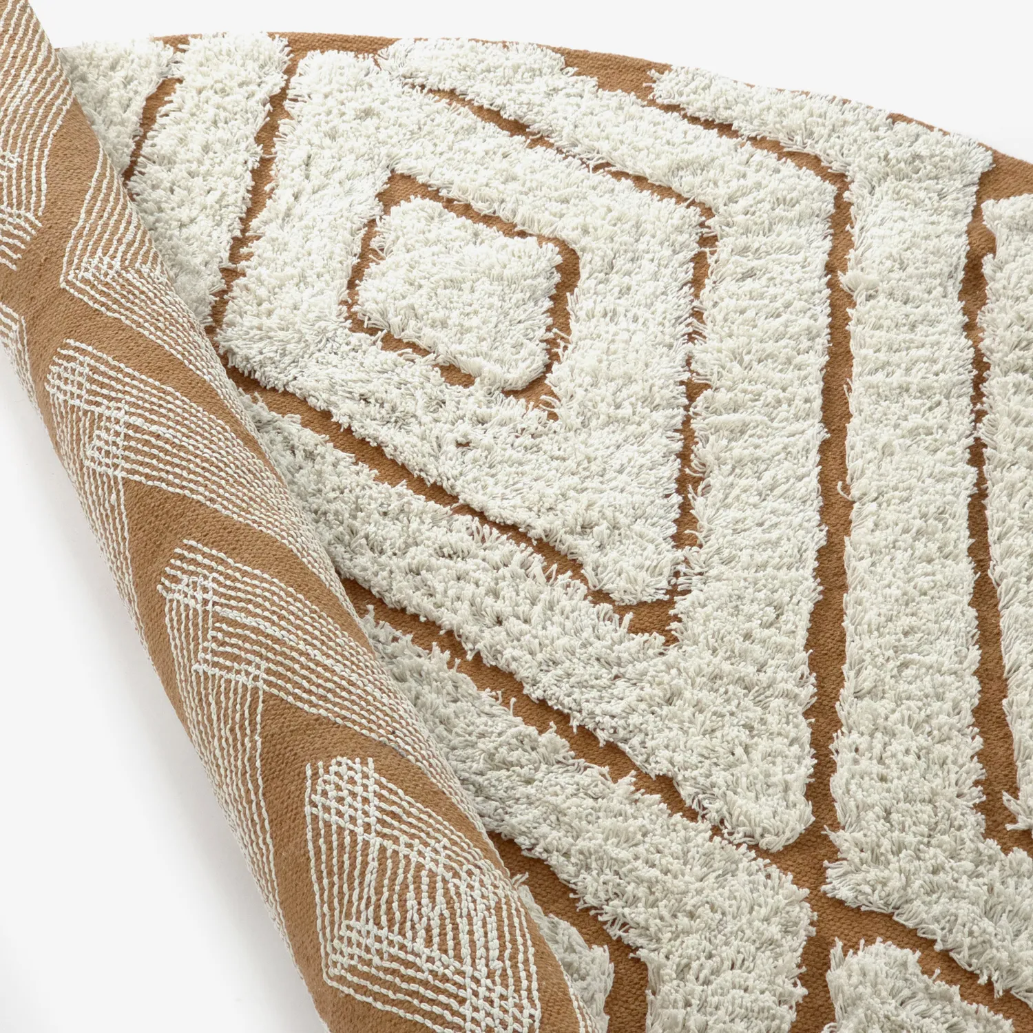 Runde Teppiche - Holwell Natural Cotton Shaggy (cremefarben/braun)