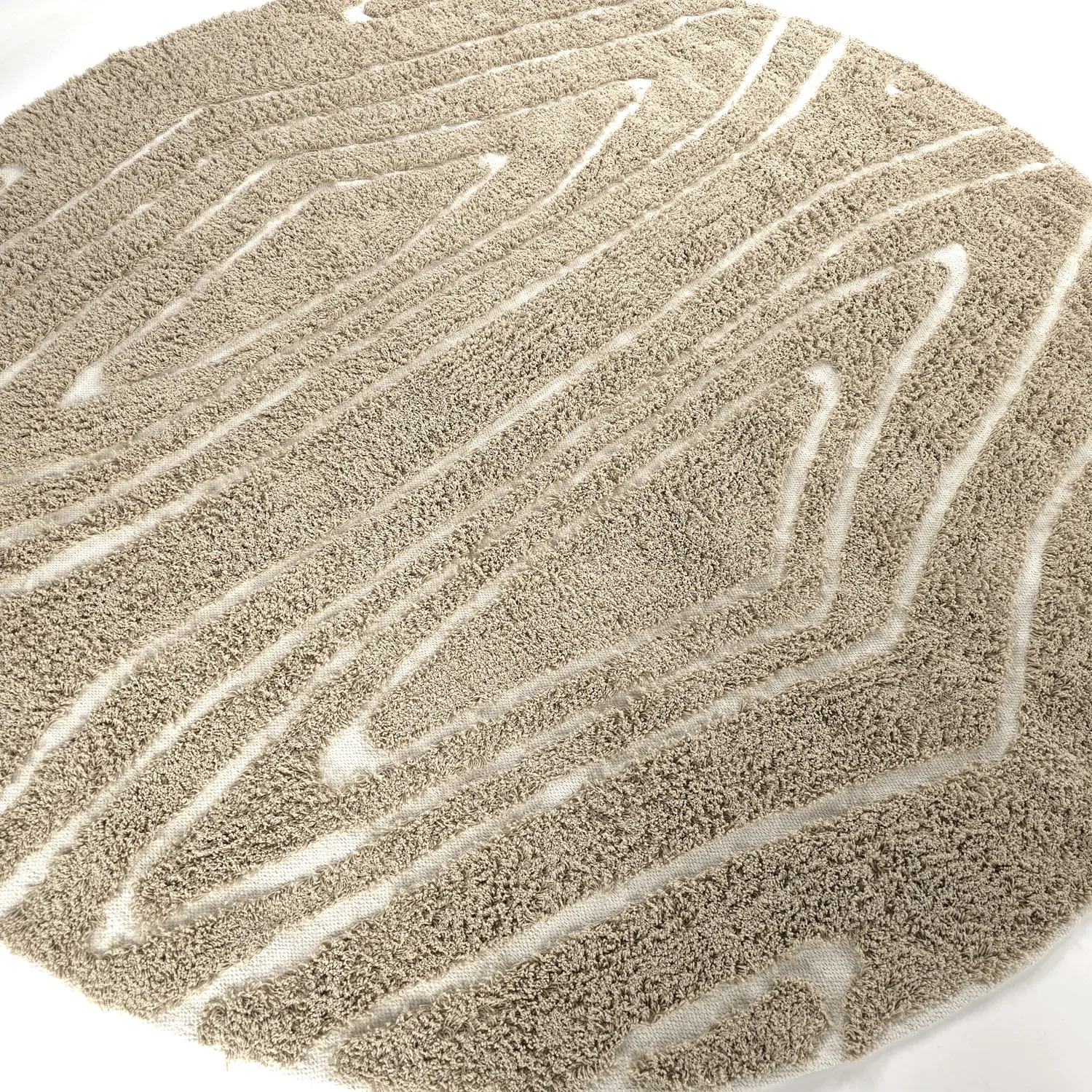 Runde Teppiche - Kindon Natural Cotton Shaggy (beige/weiß)