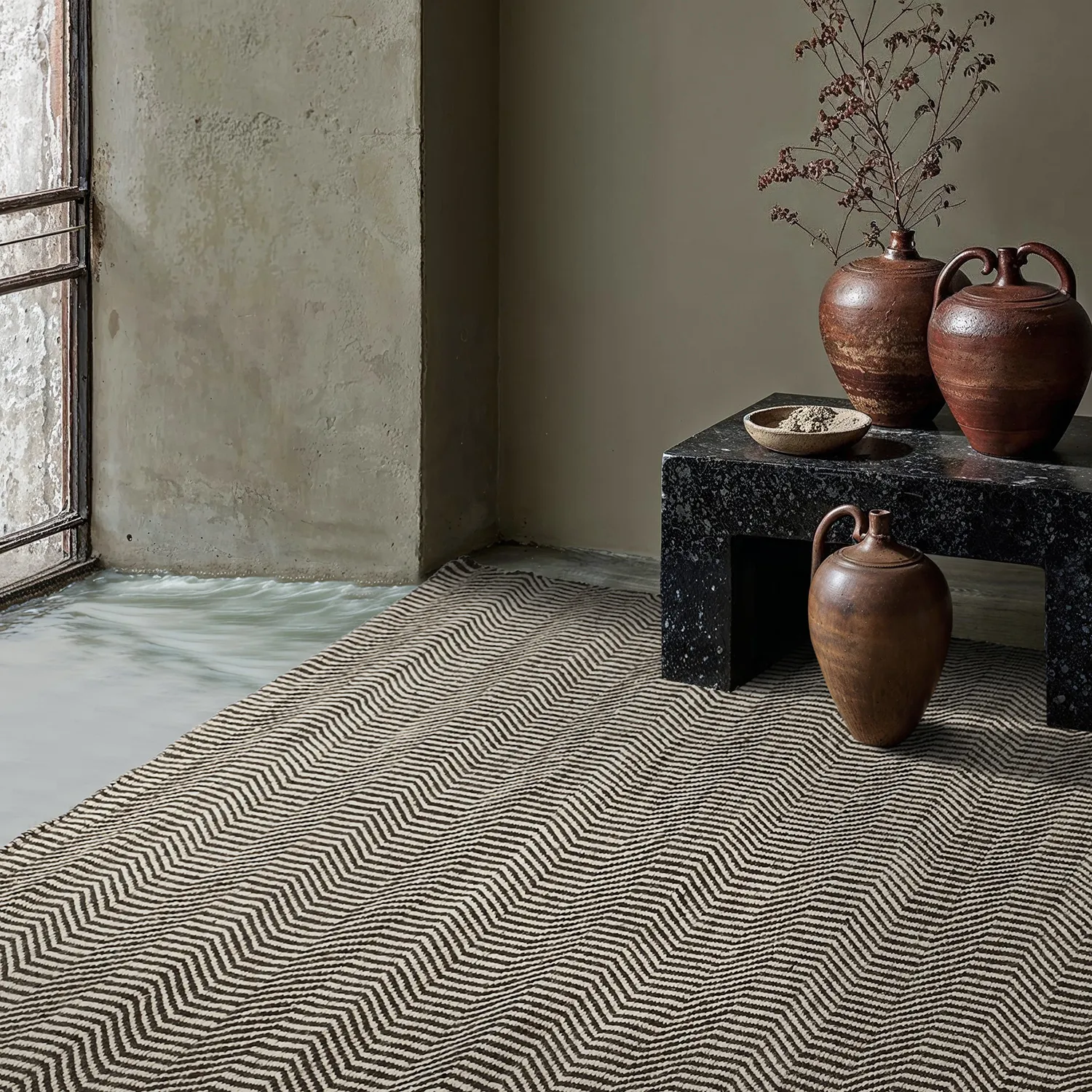 Wollteppich - Larkana (beige/schwarz)