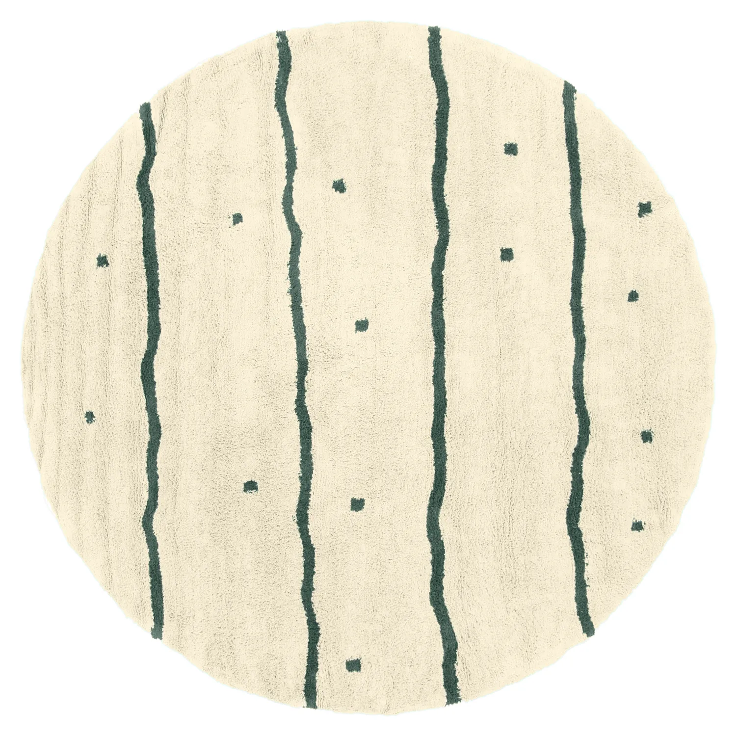 Rund Teppich - Leora Natural Cotton Shaggy (beige/grün)