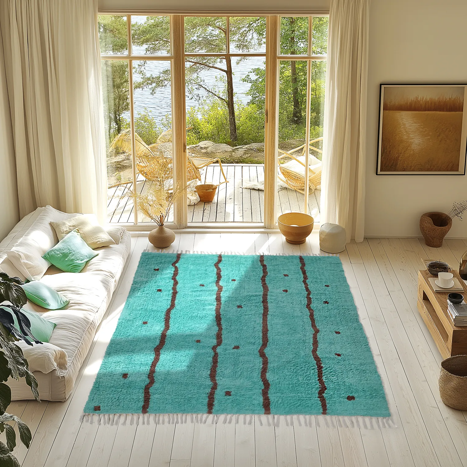 Hochflorteppiche - Leora Natural Cotton Shaggy (türkis/braun)