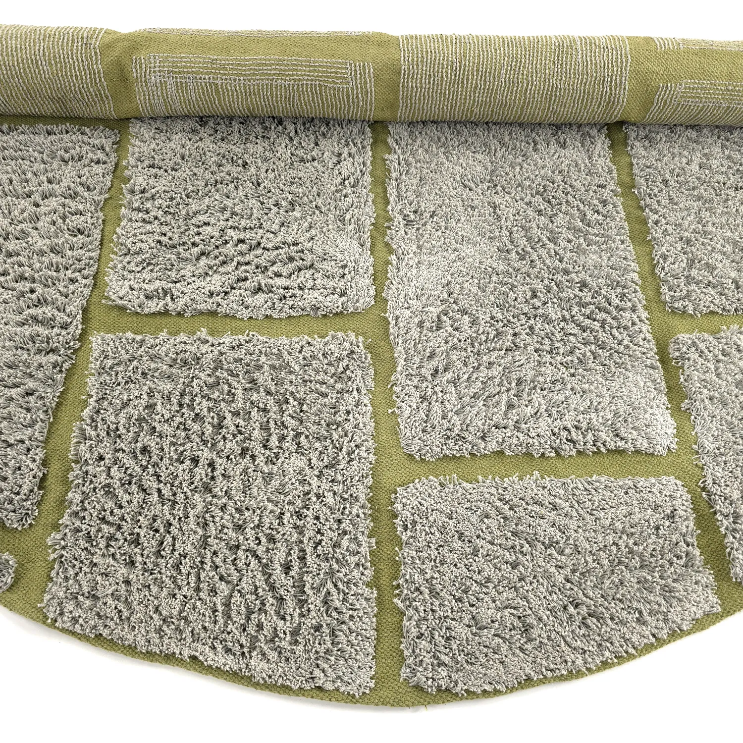 Runde Teppiche - Lindley Natural Cotton Shaggy (greige/grün)