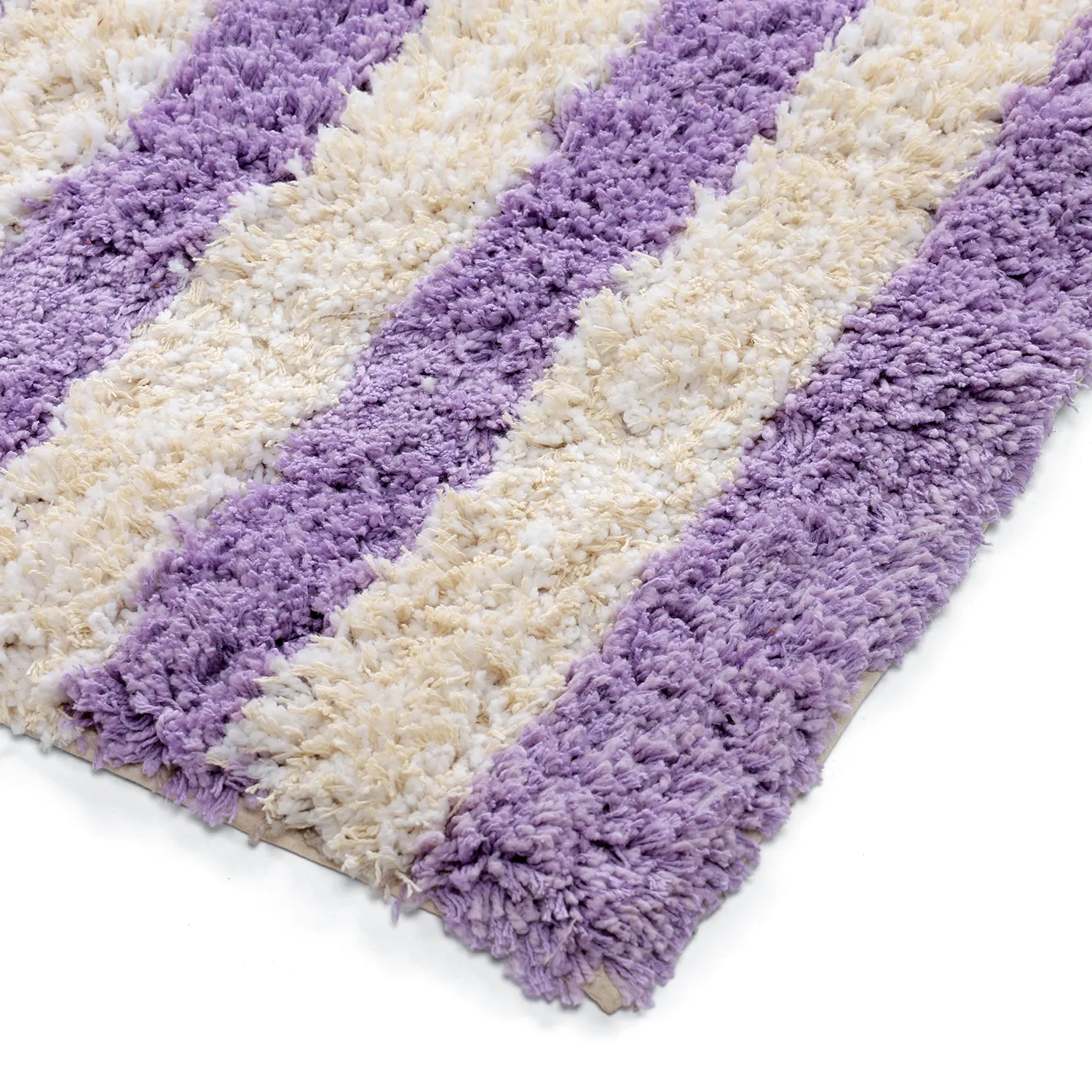 Hochflorteppiche - Thira Stripe Cotton Shaggy (creme/hellviolett)