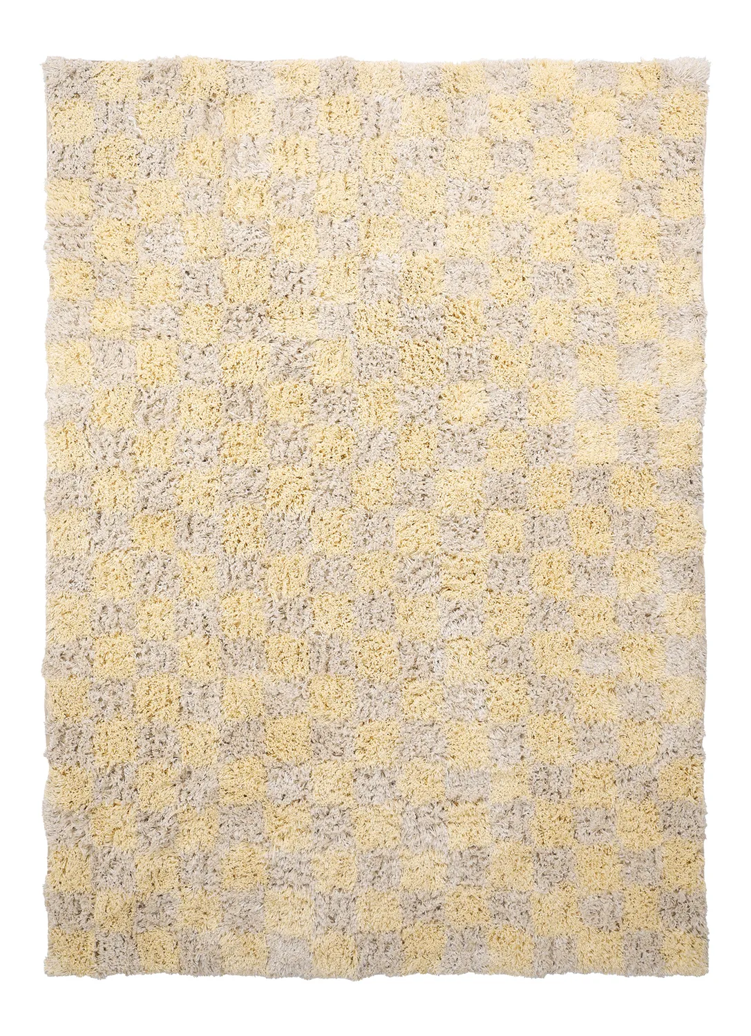 Hochflorteppiche - Methoni Check Cotton Shaggy (creme/hellgelb)