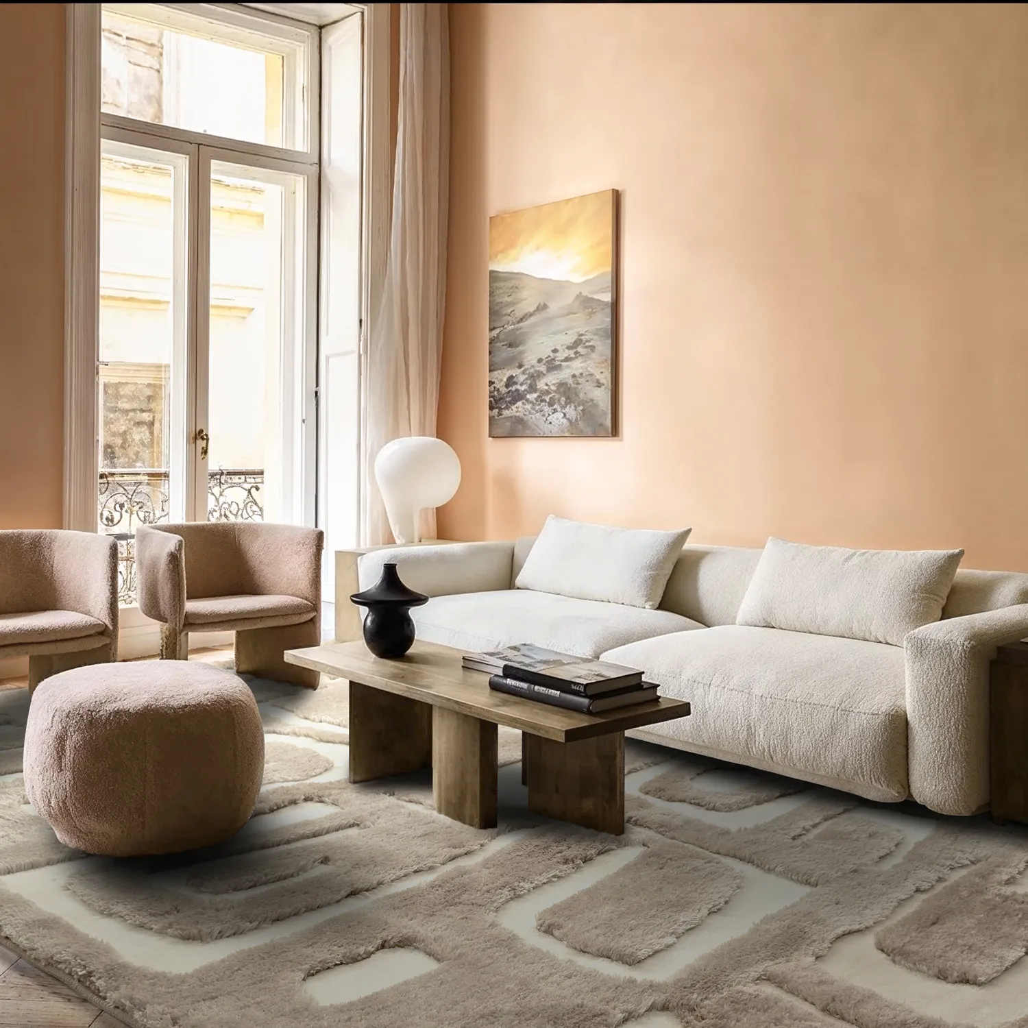 Hochflorteppiche - Palmyra (beige/weiß)