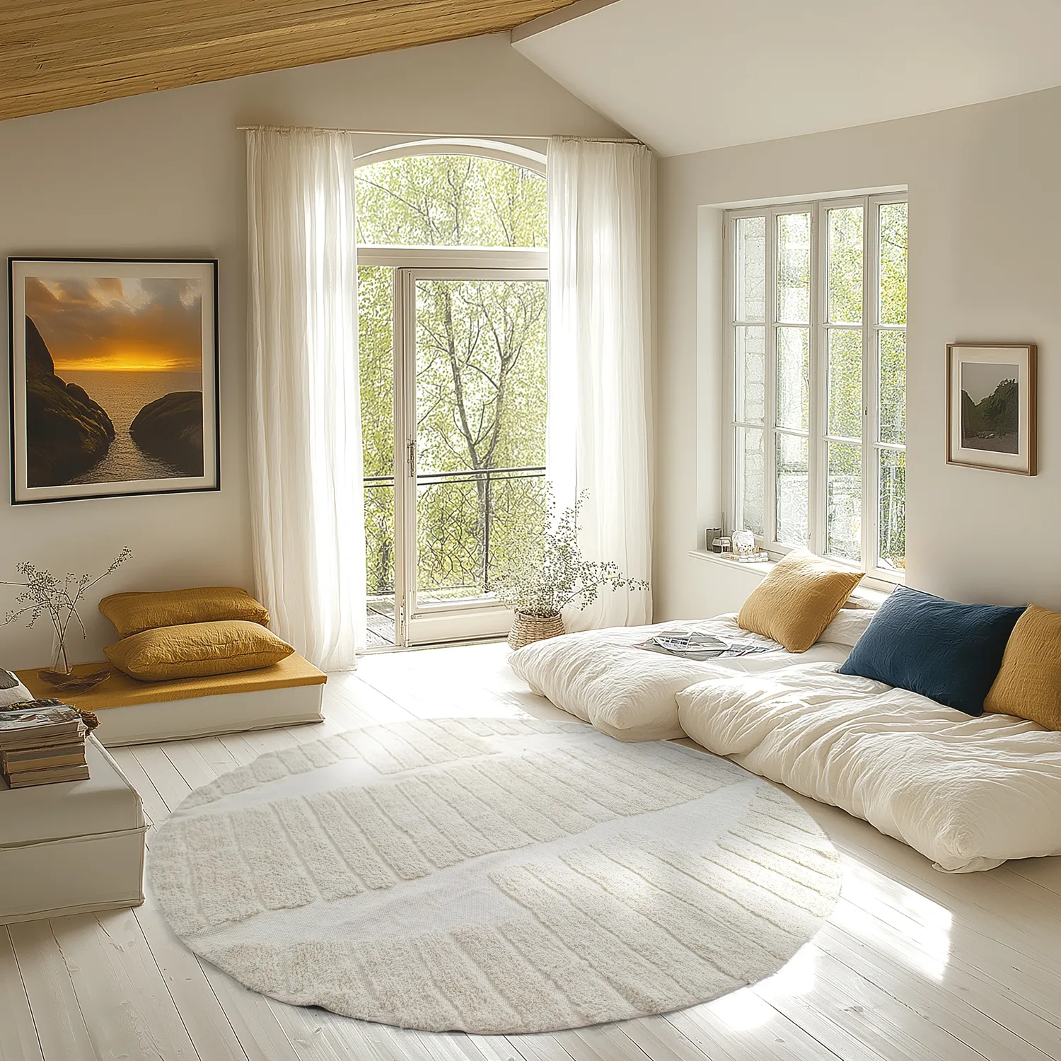 Rund Teppich - Rani Natural Cotton Shaggy (cremefarben)