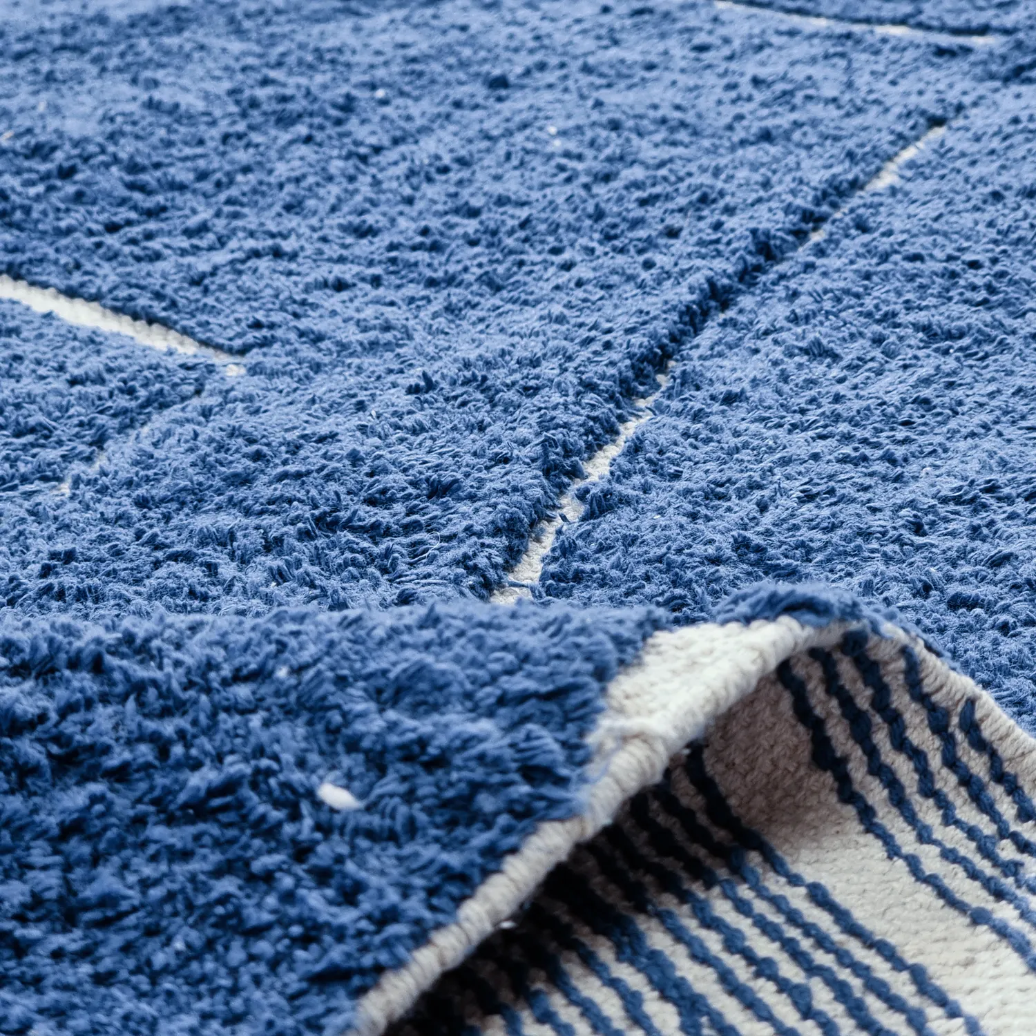 Rund Teppich - Sivia Natural Cotton Shaggy (blau)
