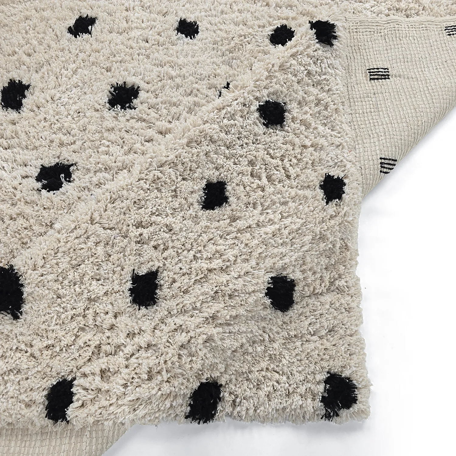 Hochflorteppiche - Soria Natural Cotton Shaggy (offwhite/schwarz)