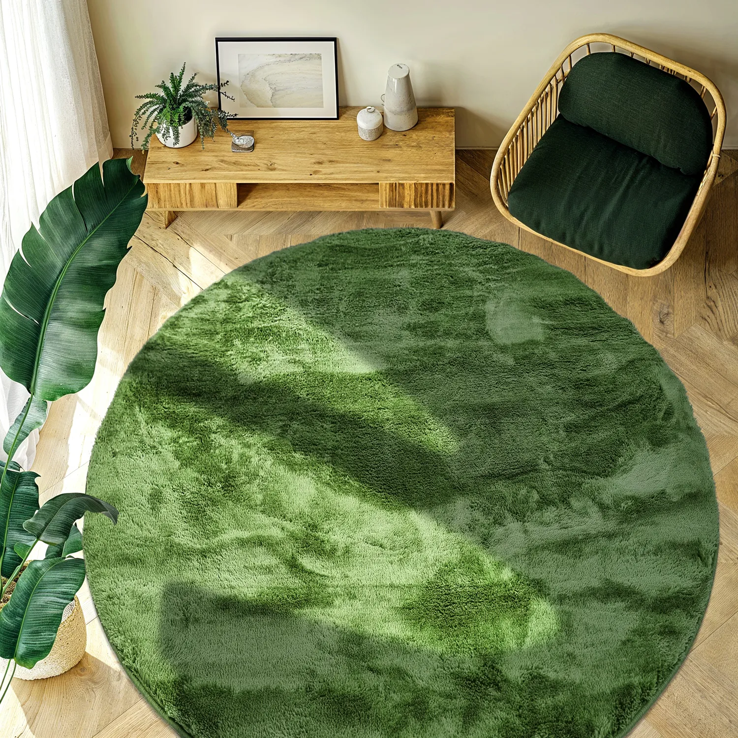 Runde Teppiche - Aranga Super Soft Fur (olivengrün)