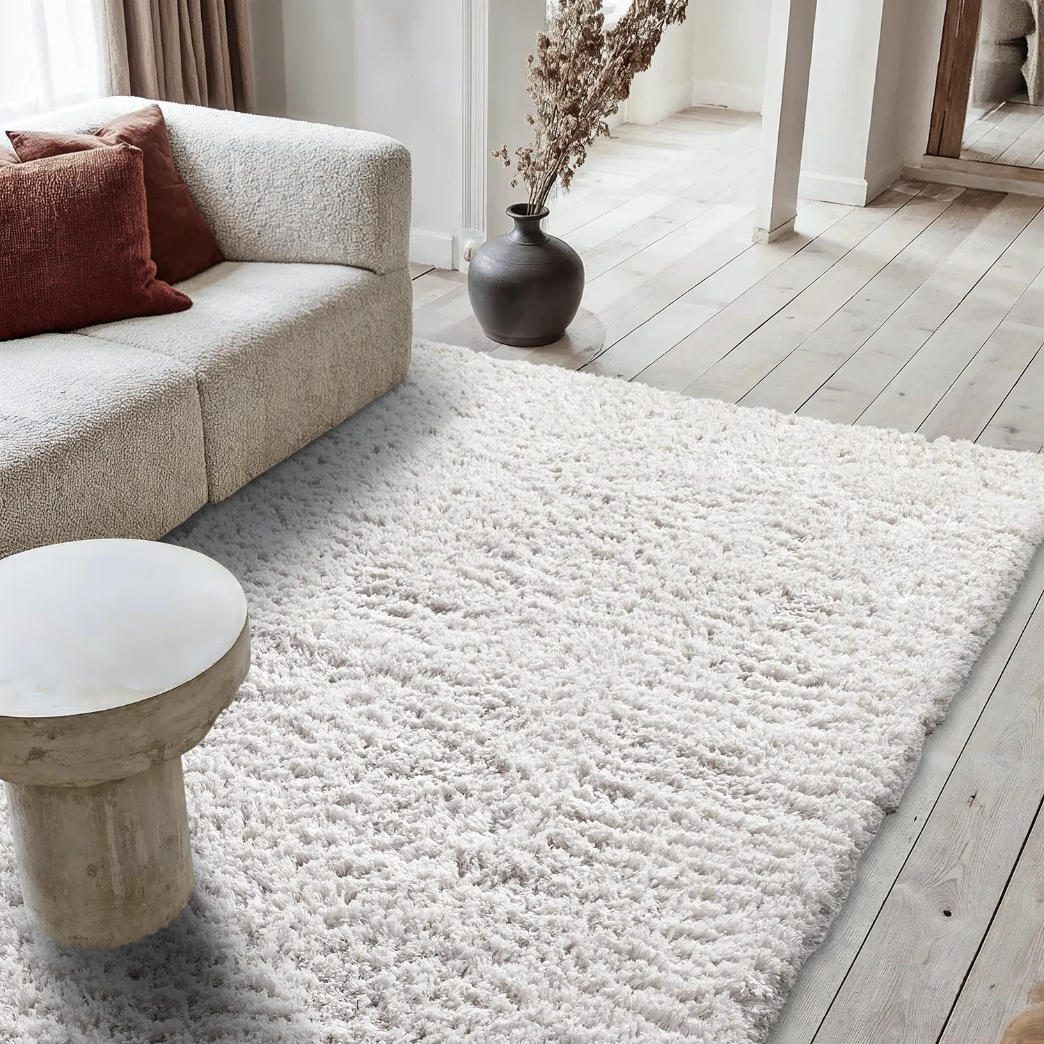 Hochflorteppiche - Combarro Solid Cotton Shaggy (creme)