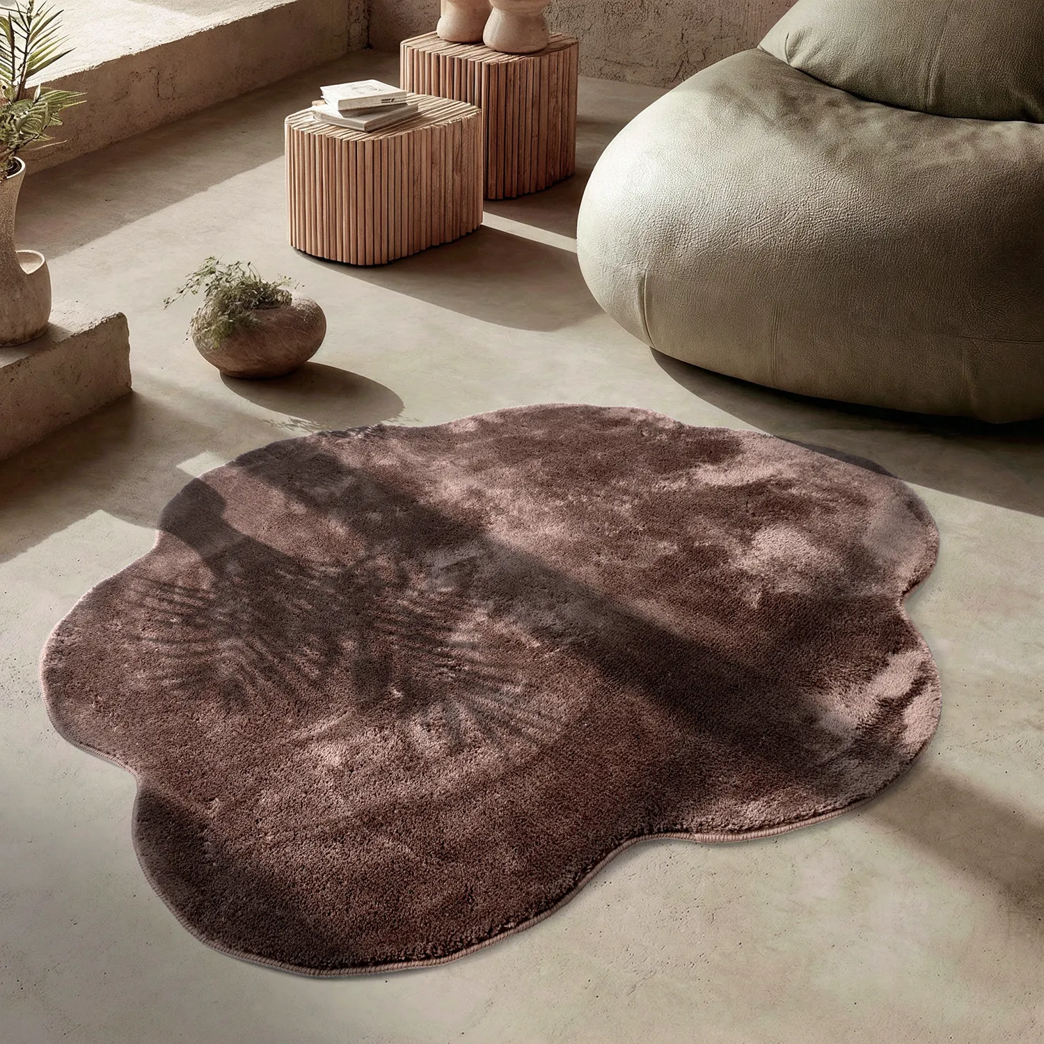 Runder Wellen-Teppich - Aranga Super Soft Fur (dunkelbraun)