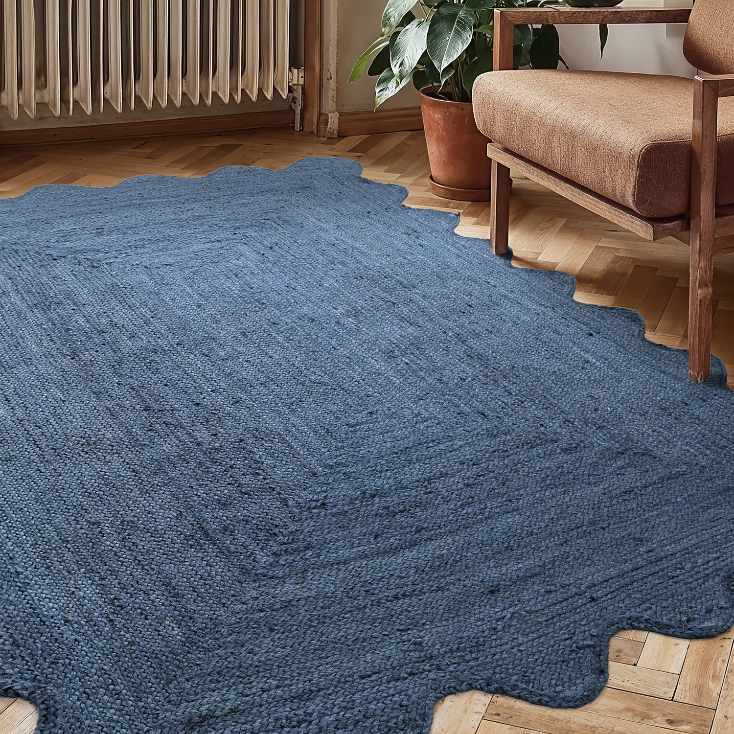 Juteteppich mit Wellenform - San Francisco (blau)