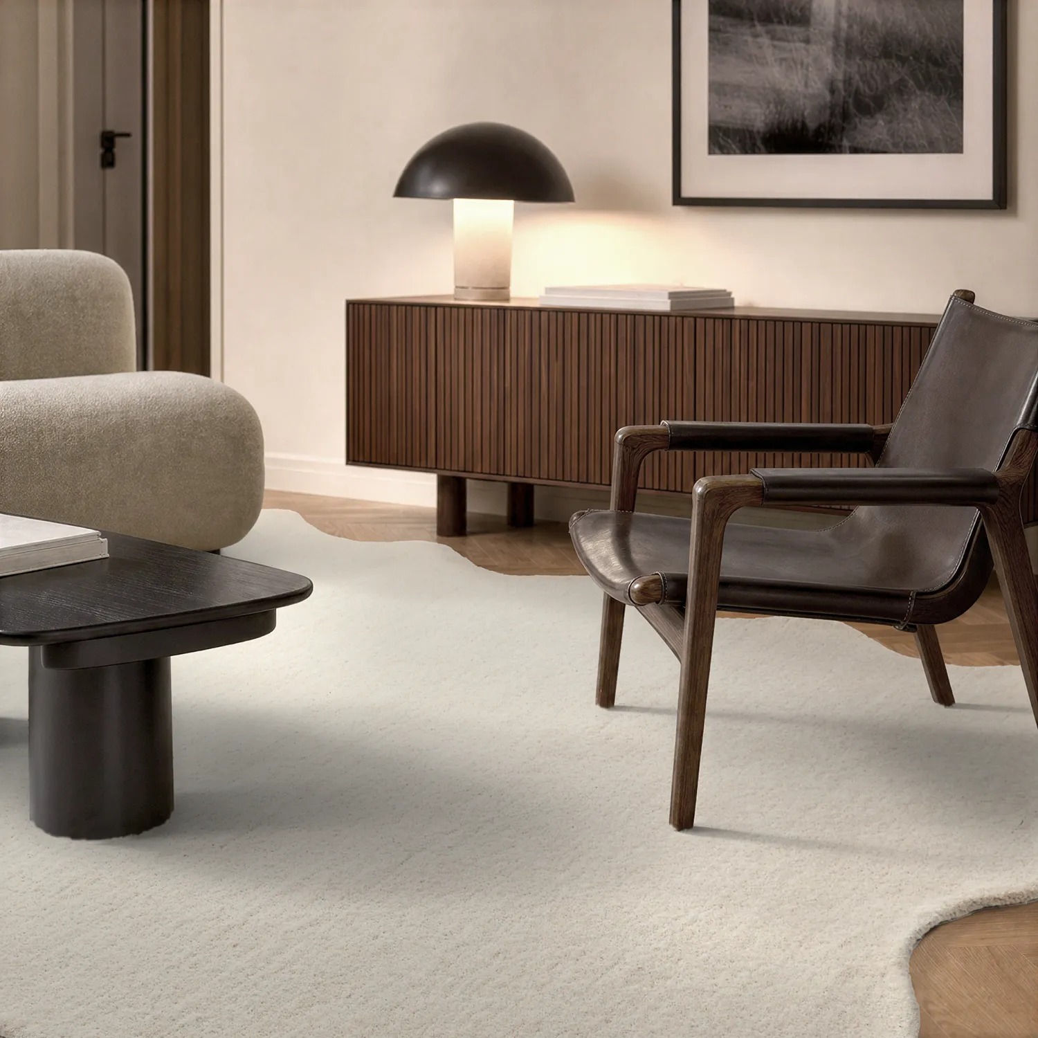 Gewellter Wollteppich - Diu Hand Tufted Wool Premium (creme)