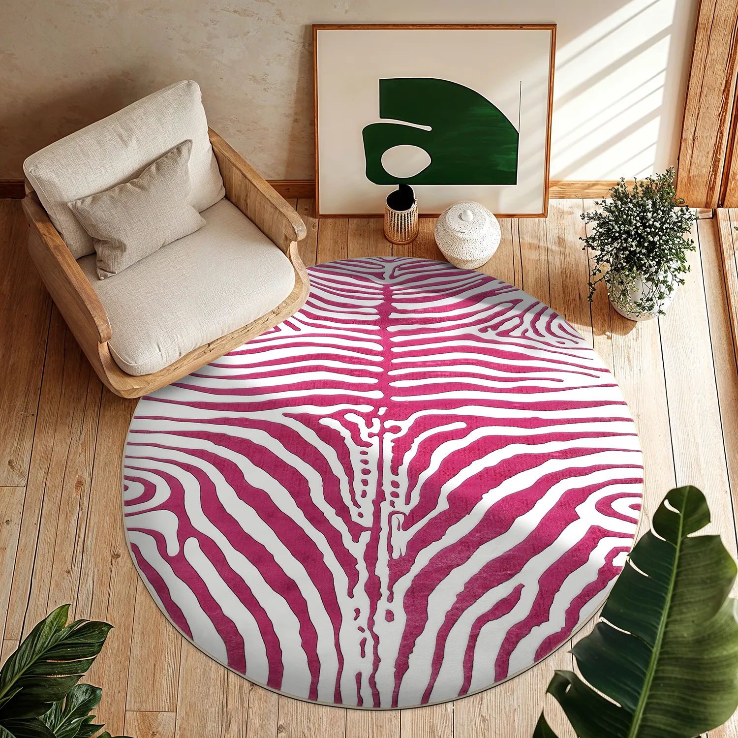 Rund Teppich - Zebra (rosa)